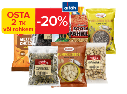 Pakendatud pähklid, kuivatatud puuviljad ja seemned