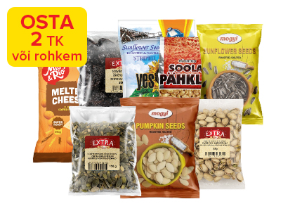 Pakendatud pähklid ja kuivatatud puuviljad, seemned