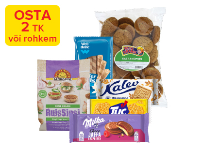 Soolased kuivikud ja küpsised, magusad küpsised, vahvlid